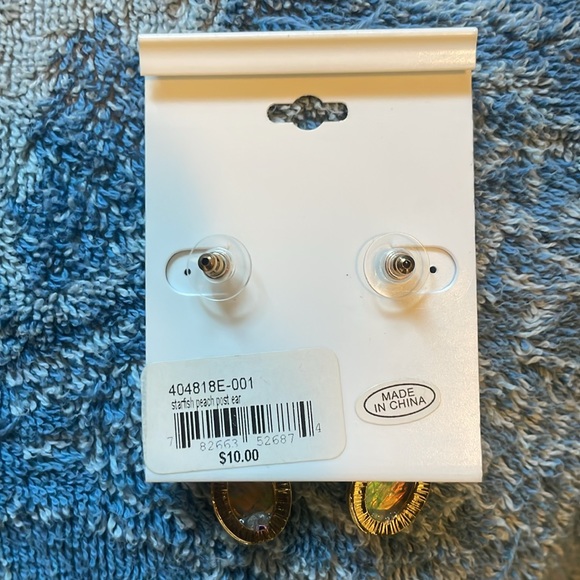 🌟 Starfish Opal Moonstone earrings gold stud dangle NWT - Picture 5 of 6